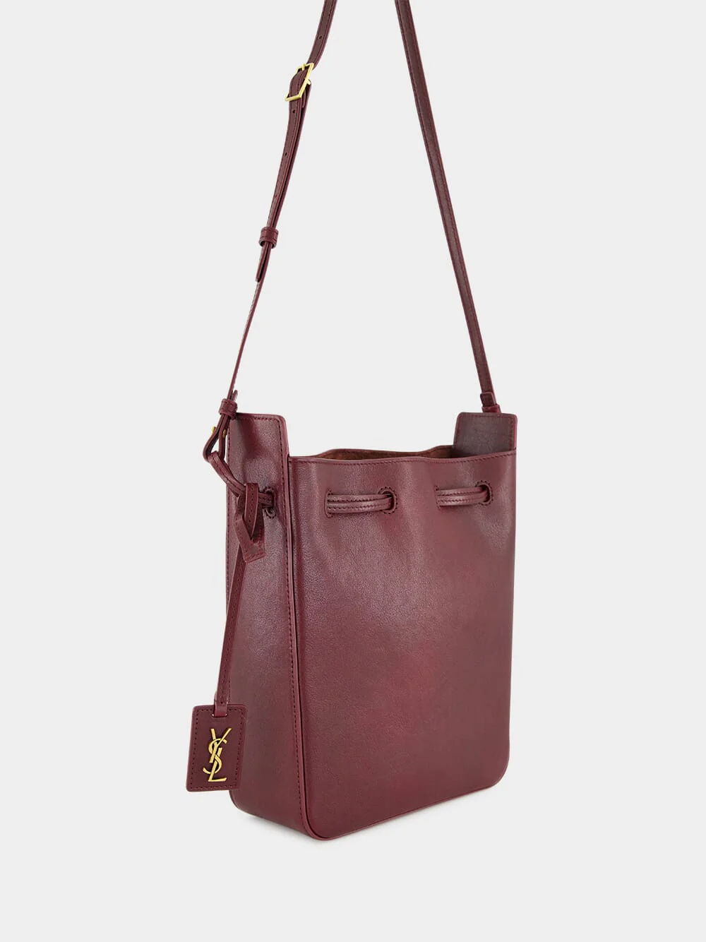 Hot Wine Leather Bucket Bag with Cassandre Charm - Image 3