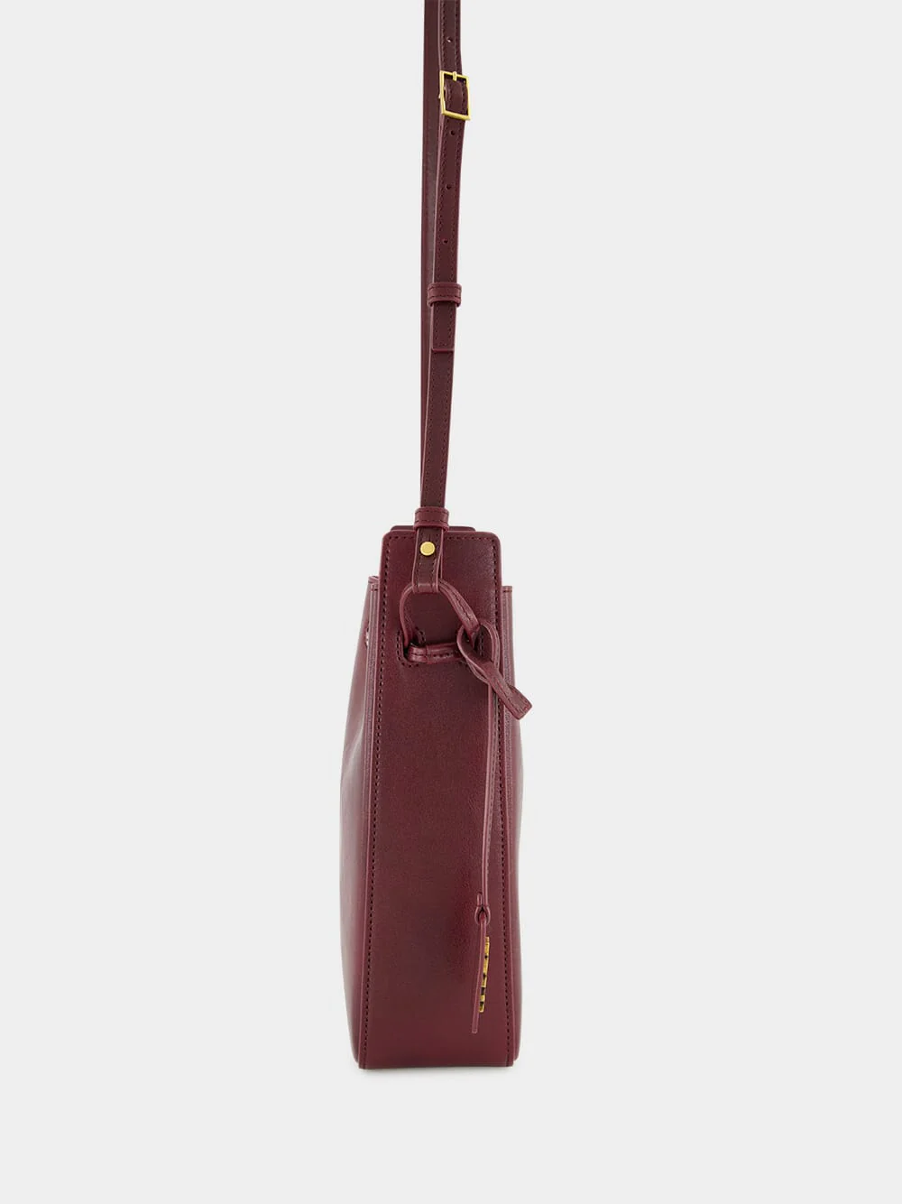 Hot Wine Leather Bucket Bag with Cassandre Charm - Image 4