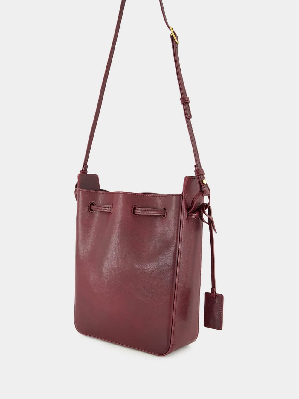 Hot Wine Leather Bucket Bag with Cassandre Charm - Image 5