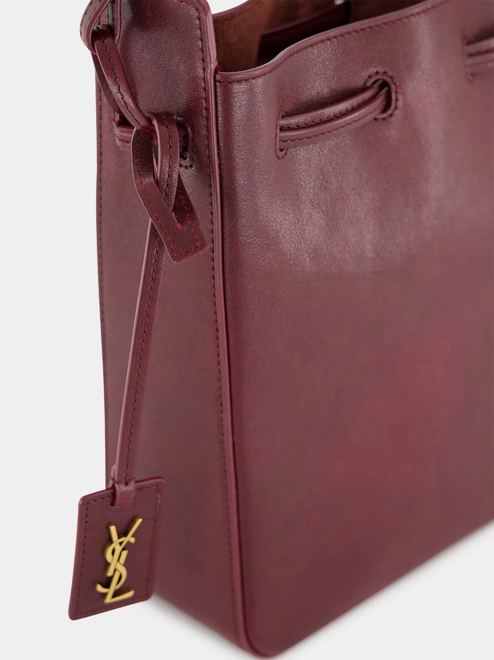 Hot Wine Leather Bucket Bag with Cassandre Charm - Image 7