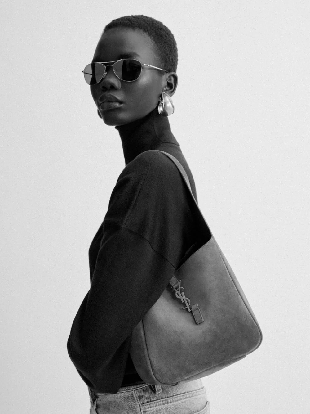 Le 5 à 7 Handbag in Orange Caramel Cognac Suede Satin Calf - Image 2