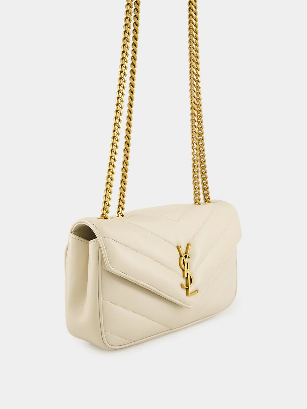 Loulou Small Chain Bag in Blanc Vintage Matelassé - Image 3