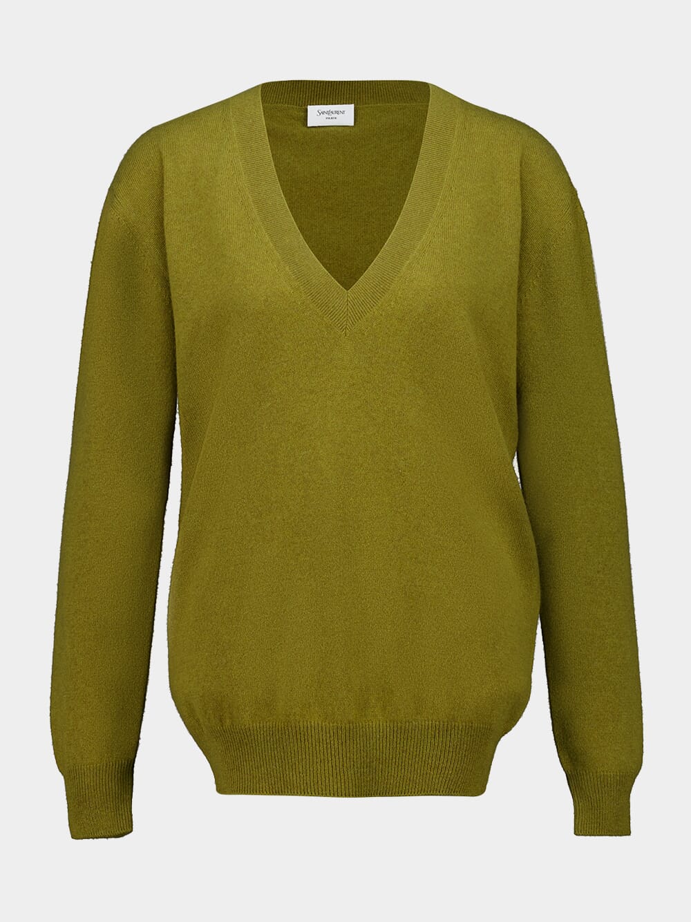 Olive Green Cashmere V-Neck Sweater