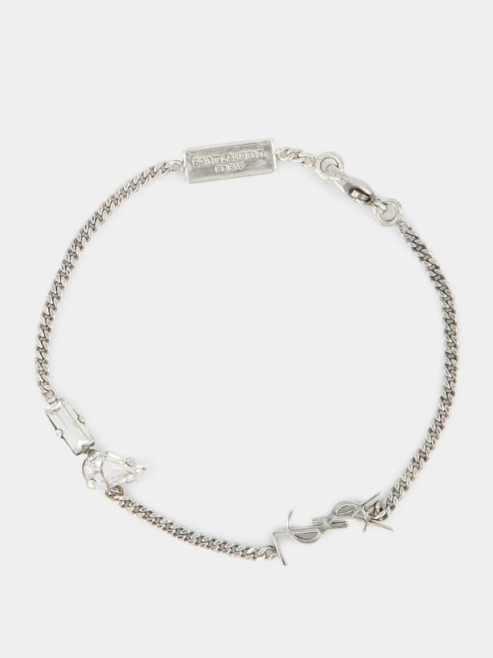 Oxidized Silver Cassandre Charm Bracelet with Rhinestones