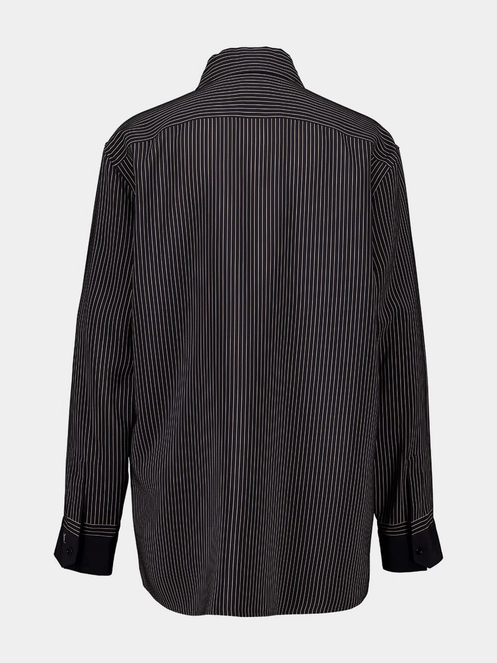Pinstriped Silk Long-Sleeve Shirt in Black - Image 2