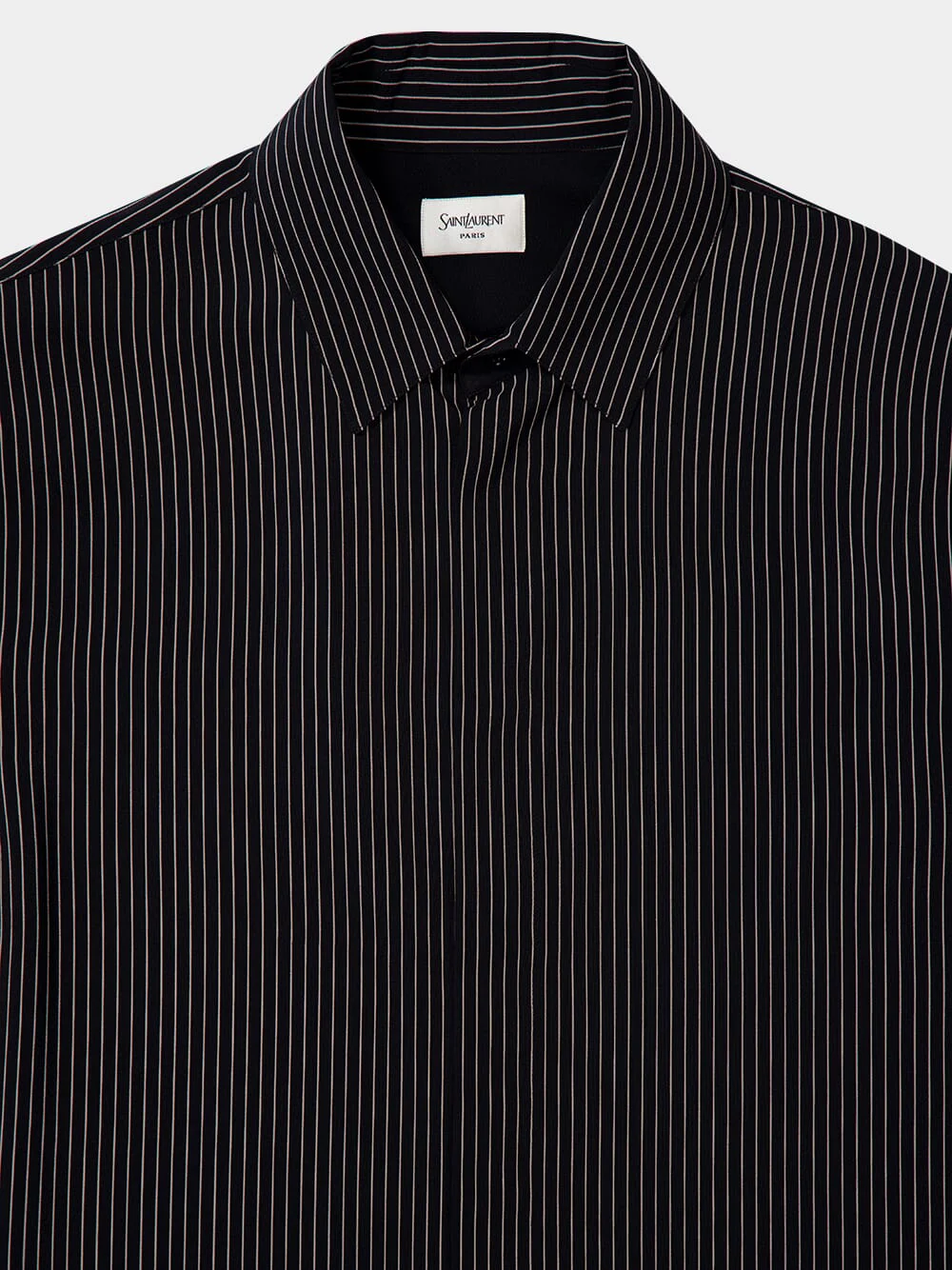Pinstriped Silk Long-Sleeve Shirt in Black - Image 3