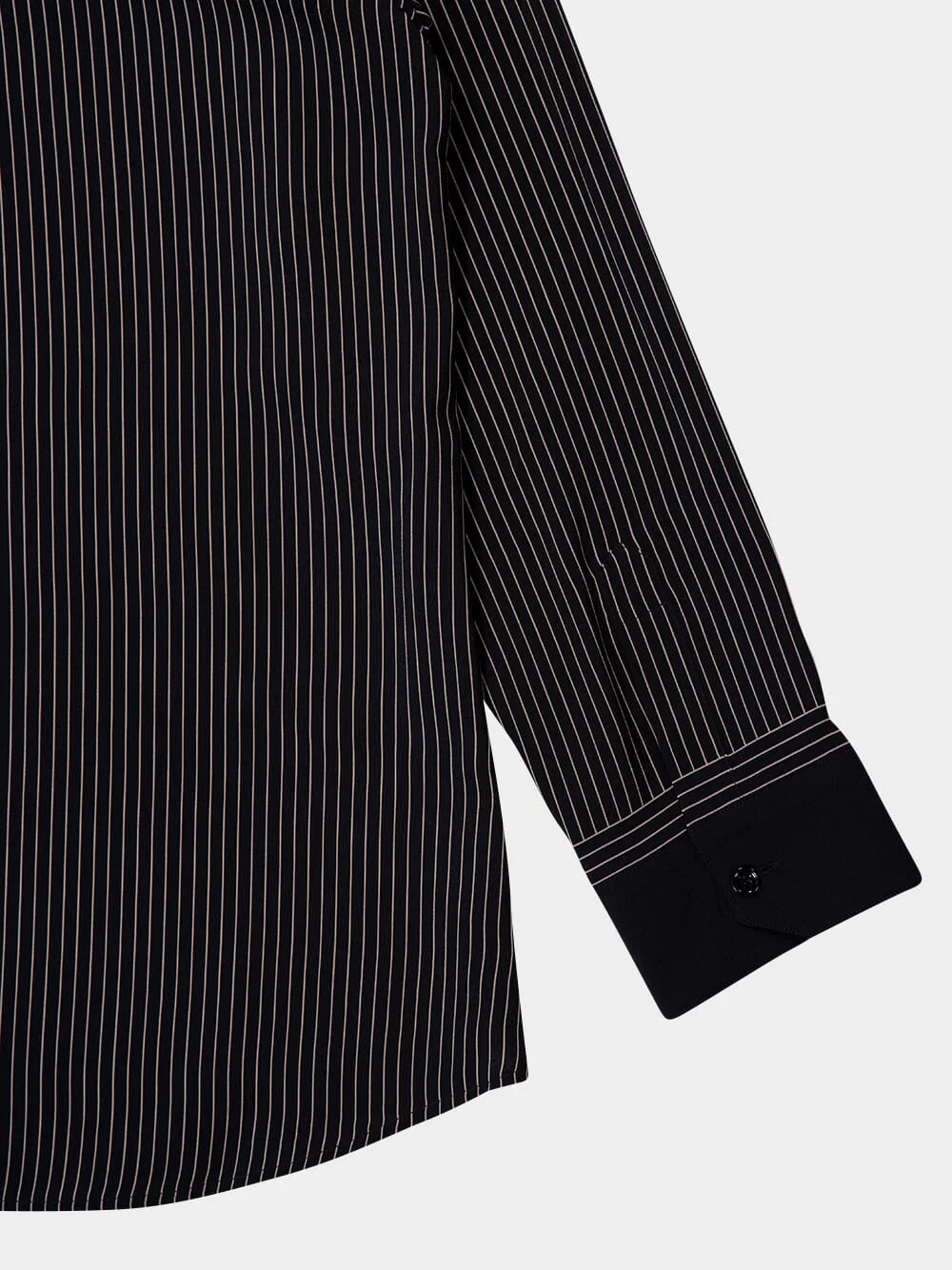 Pinstriped Silk Long-Sleeve Shirt in Black - Image 4