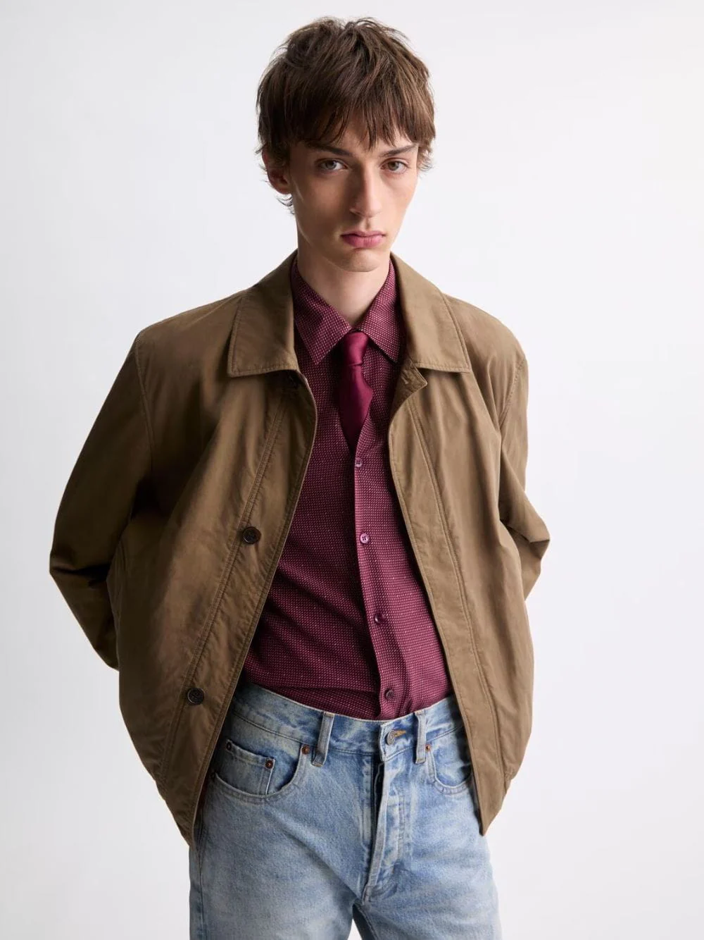 Taupe Caucase Cassandre Short Jacket in Cotton Serge - Image 6