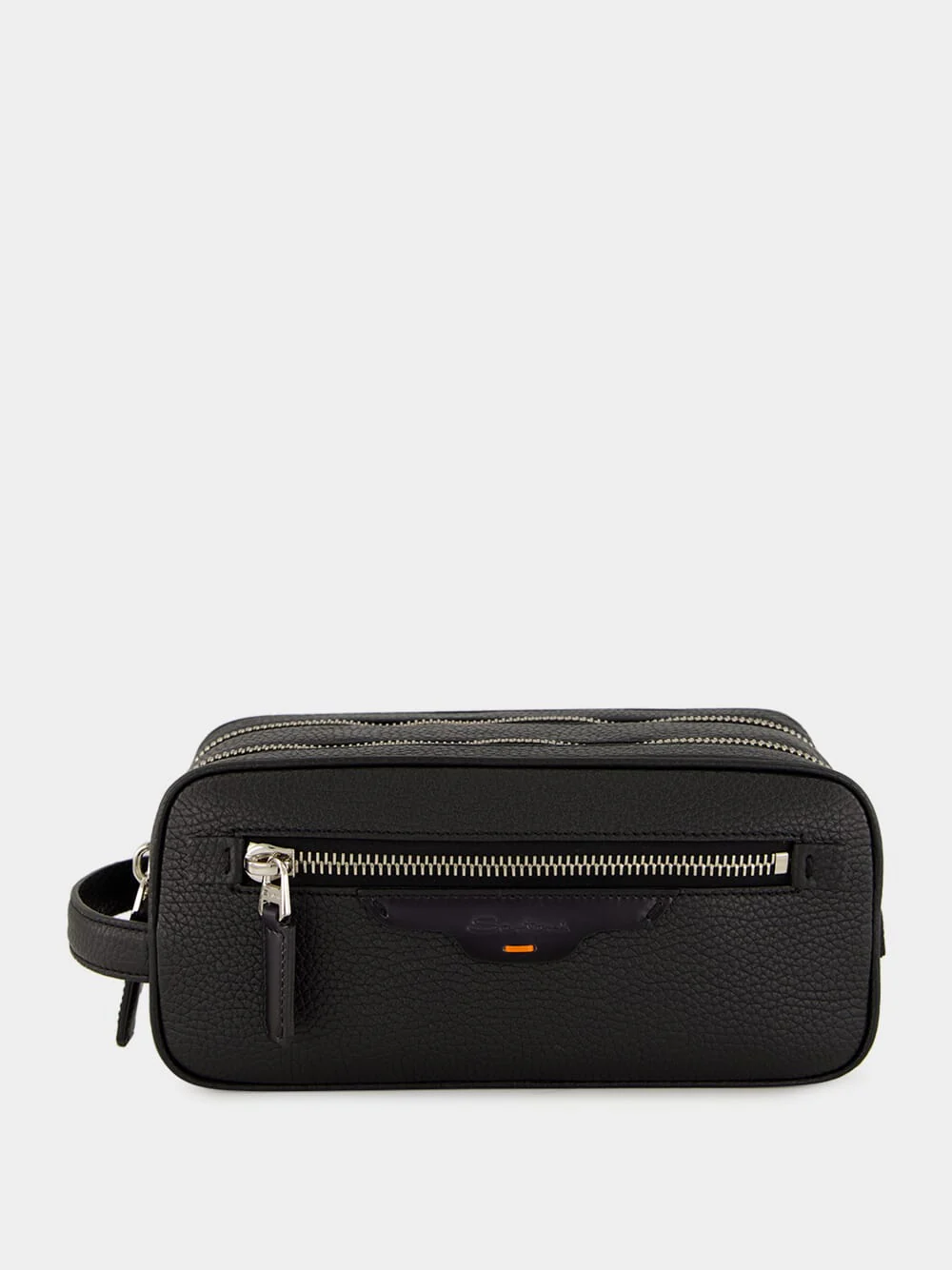 Black Zipped Leather Wash Bag