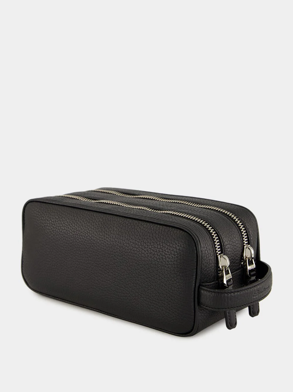 Black Zipped Leather Wash Bag - Image 4