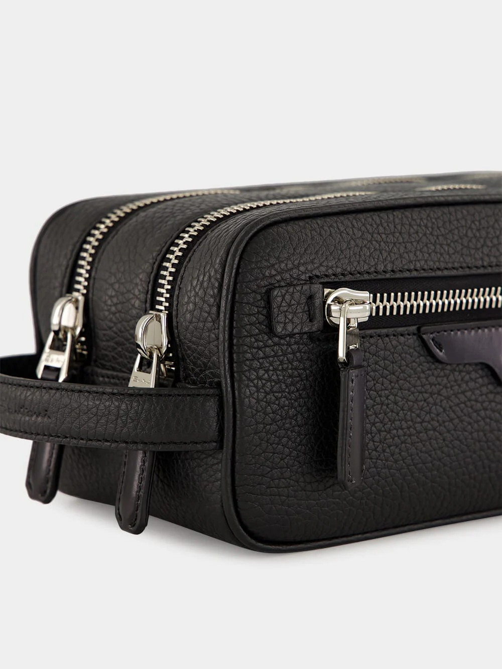 Black Zipped Leather Wash Bag - Image 6