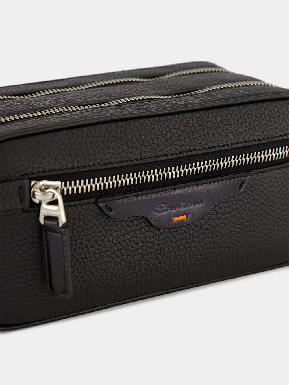Black Zipped Leather Wash Bag - Image 7