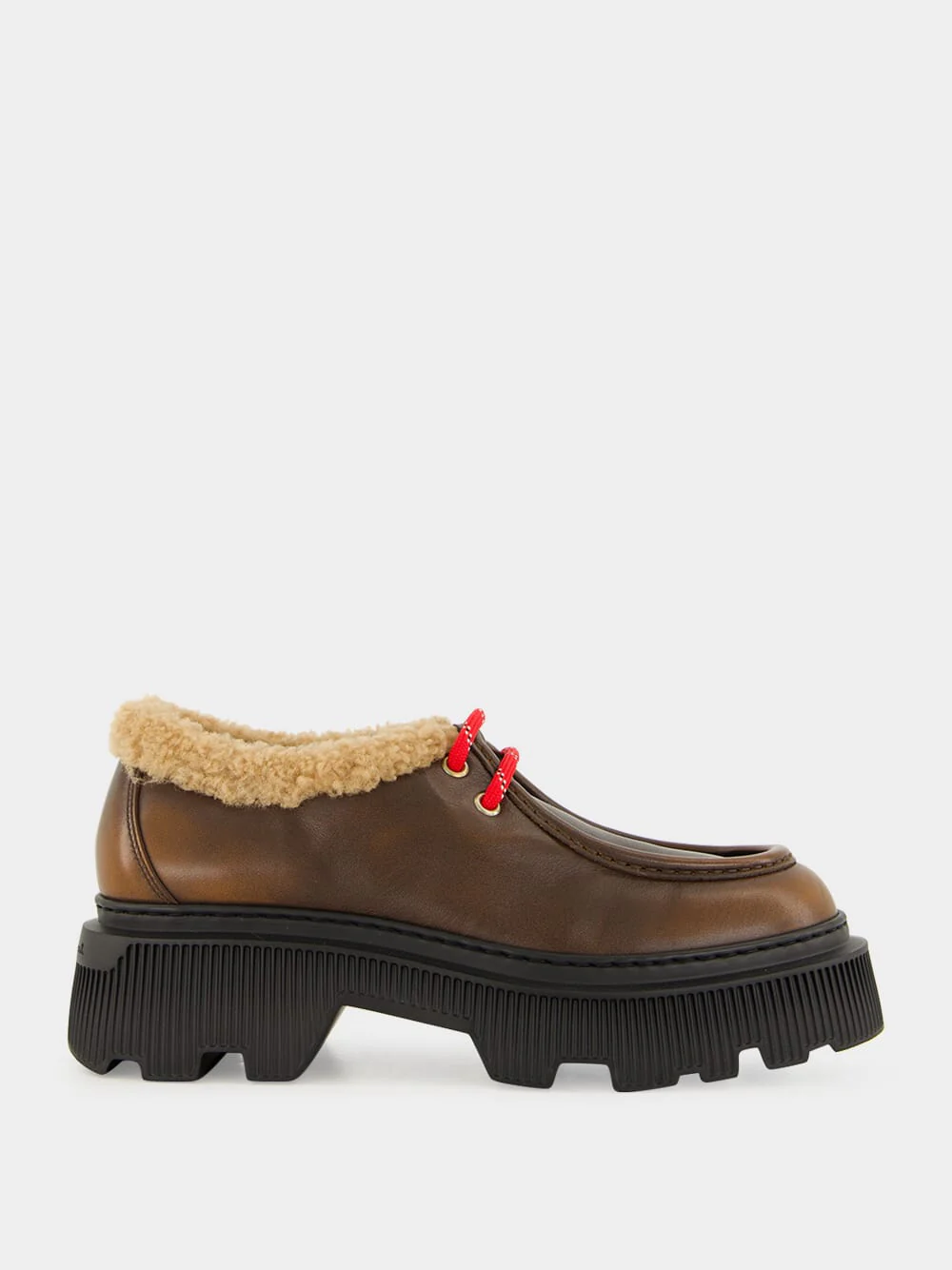 Brown Leather Lace-Up with Fur Trim