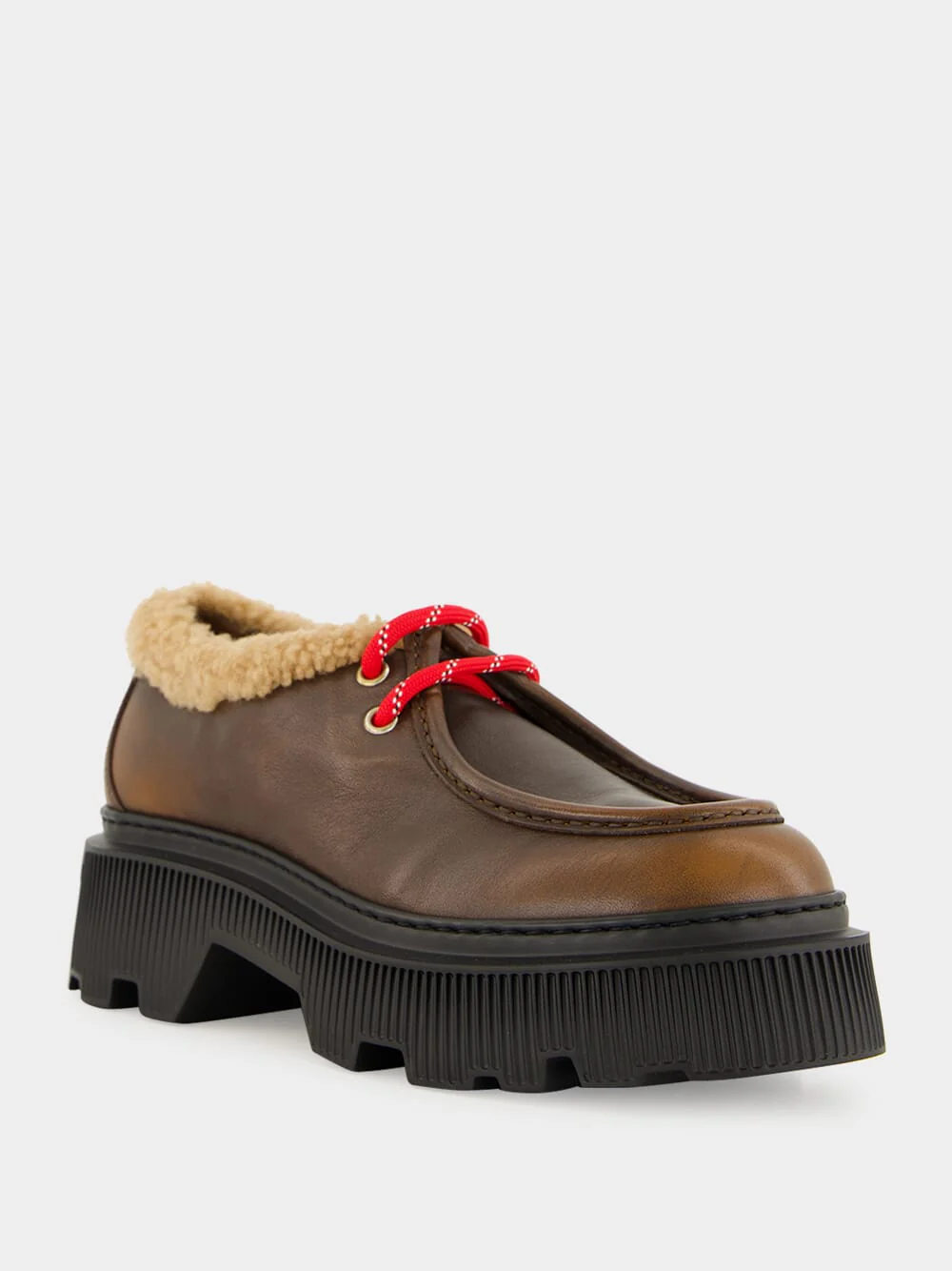 Brown Leather Lace-Up with Fur Trim - Image 2