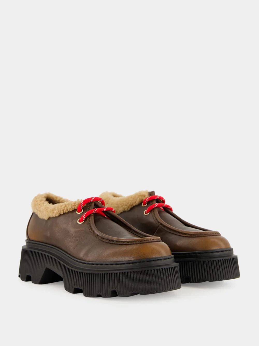 Brown Leather Lace-Up with Fur Trim - Image 3