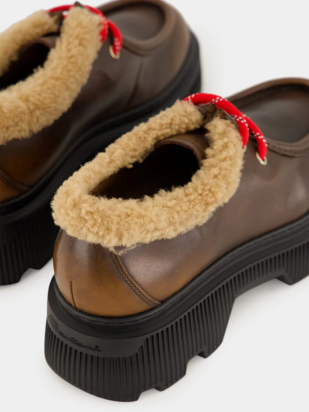 Brown Leather Lace-Up with Fur Trim - Image 6