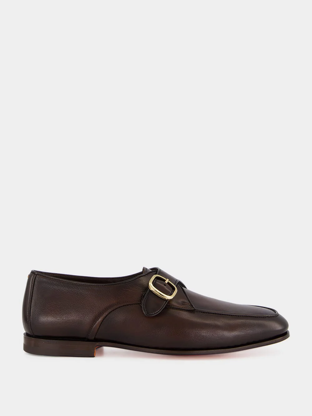 Dark Brown Leather Single Monk Strap Shoes