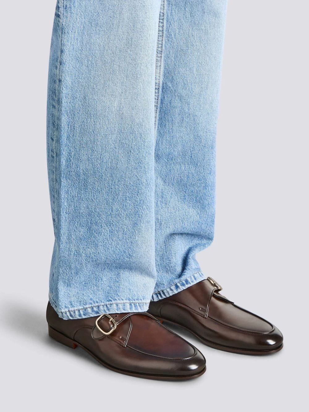 Dark Brown Leather Single Monk Strap Shoes - Image 2