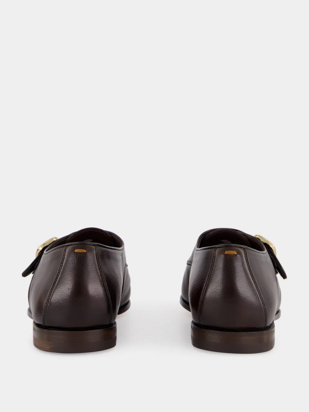 Dark Brown Leather Single Monk Strap Shoes - Image 6