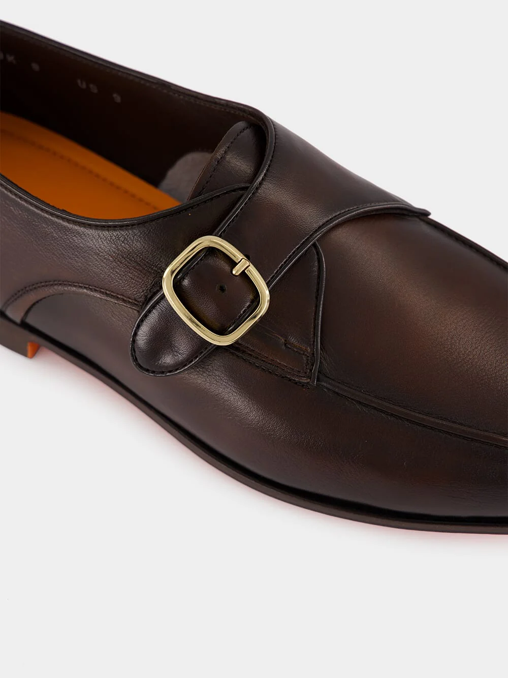 Dark Brown Leather Single Monk Strap Shoes - Image 8