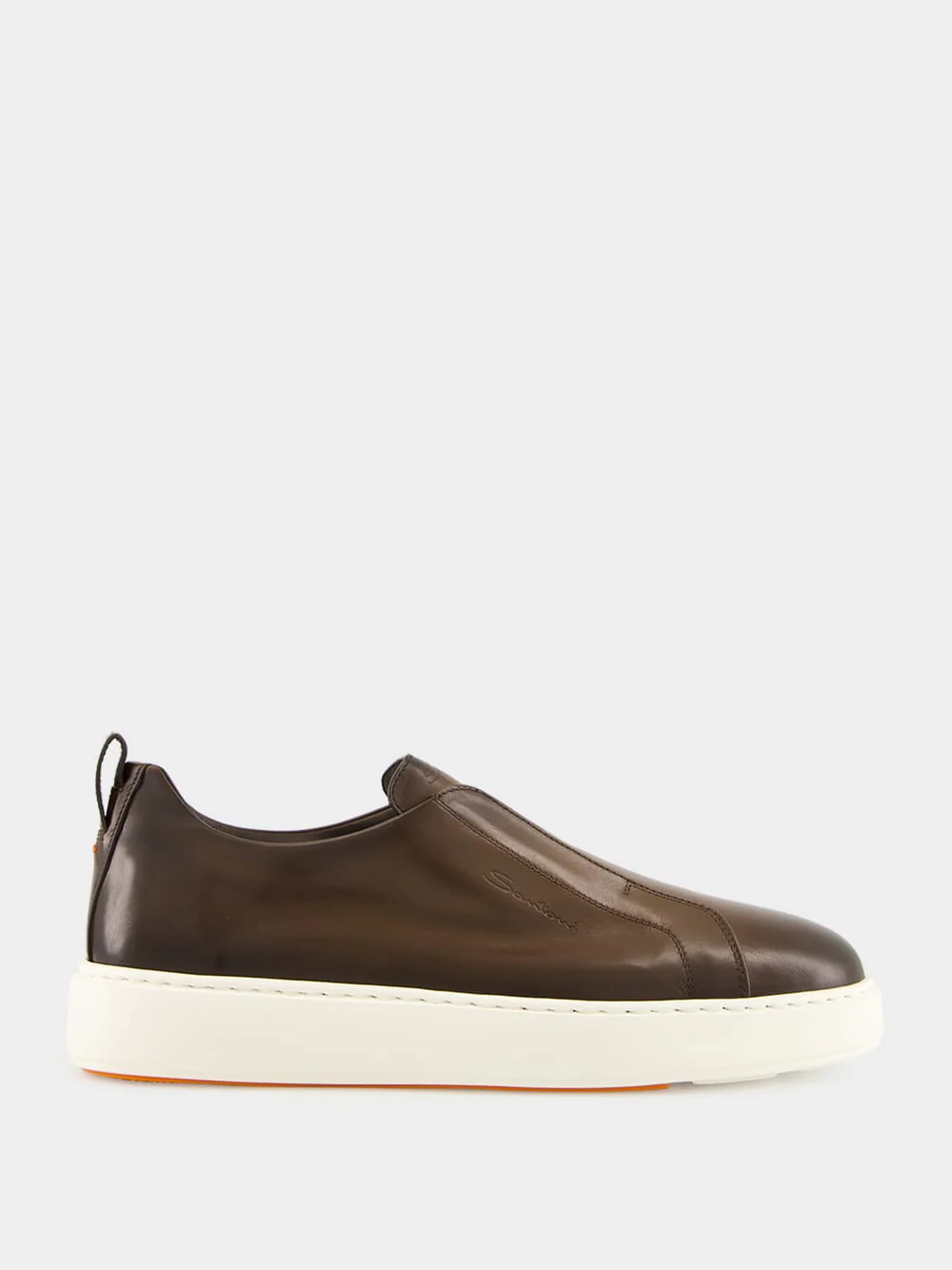 Dark Brown Ultra-Touch Leather Slip-On Sneakers