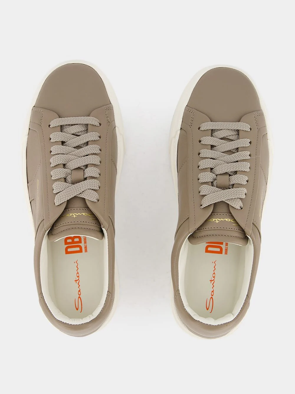 Double Buckle Leather Sneakers in Beige - Image 4