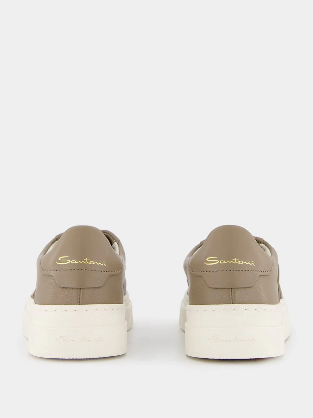 Double Buckle Leather Sneakers in Beige - Image 5