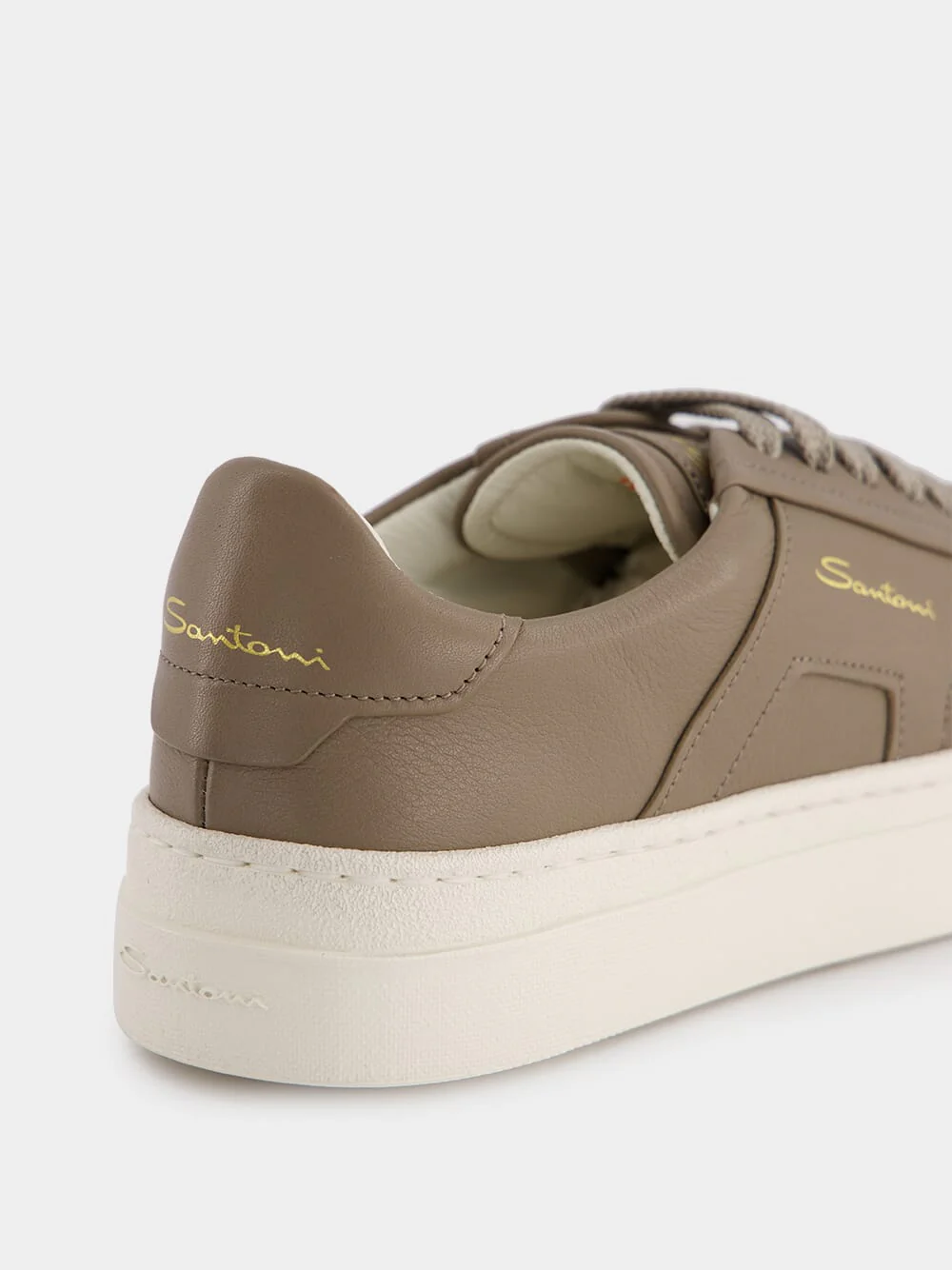 Double Buckle Leather Sneakers in Beige - Image 6