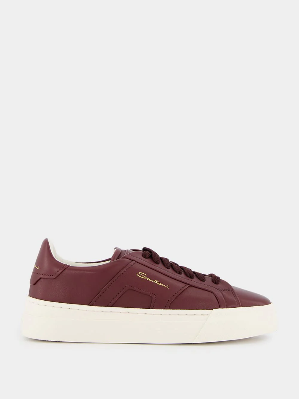 Double Buckle Leather Sneakers in Burgundy