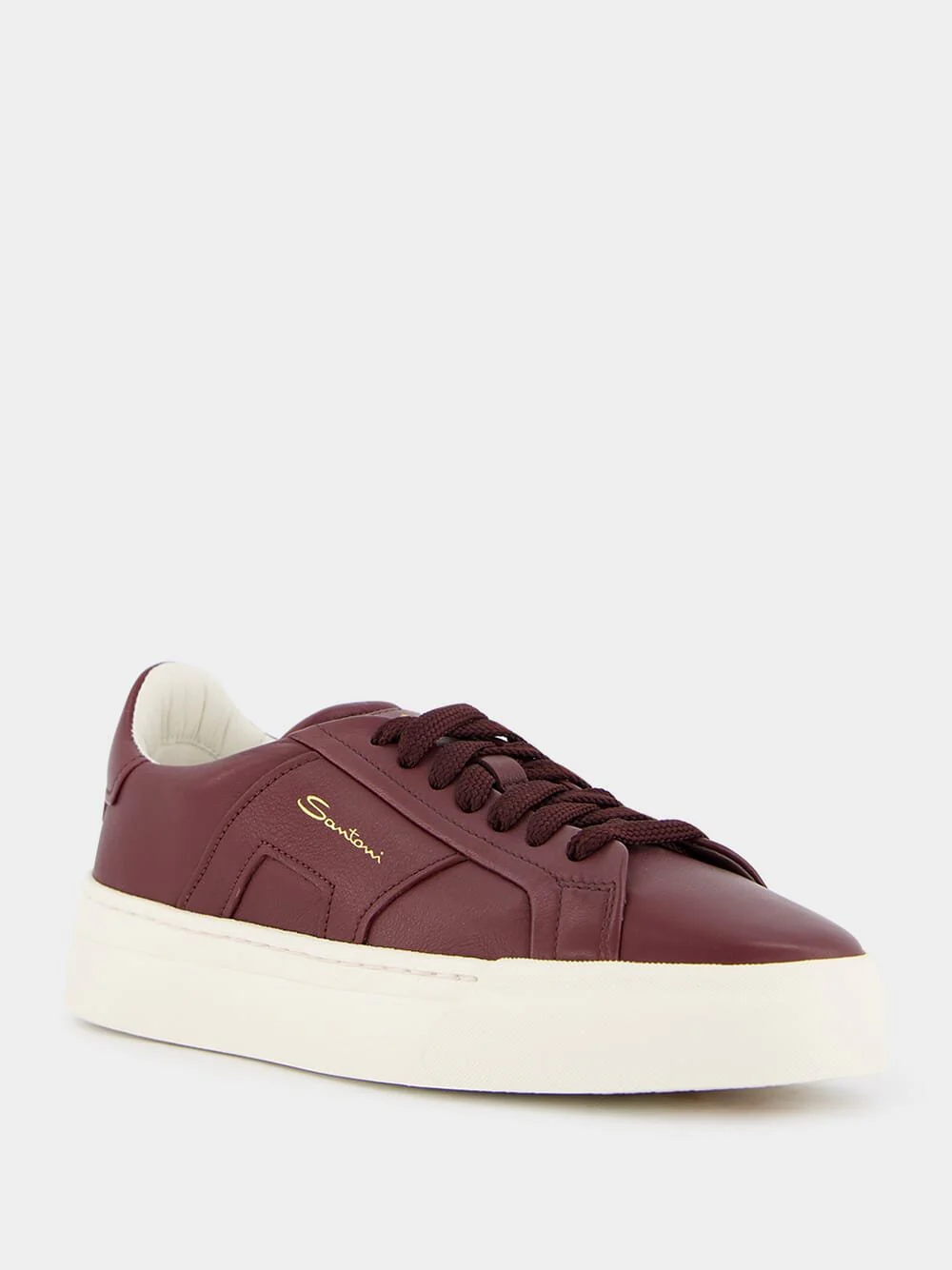 Double Buckle Leather Sneakers in Burgundy - Image 2