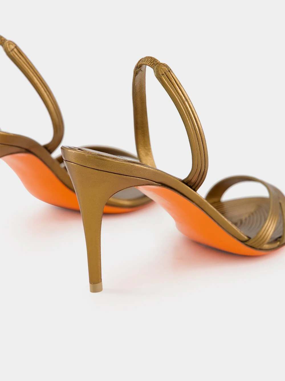 Gold Leather Mid-Heel Sandals - Image 6