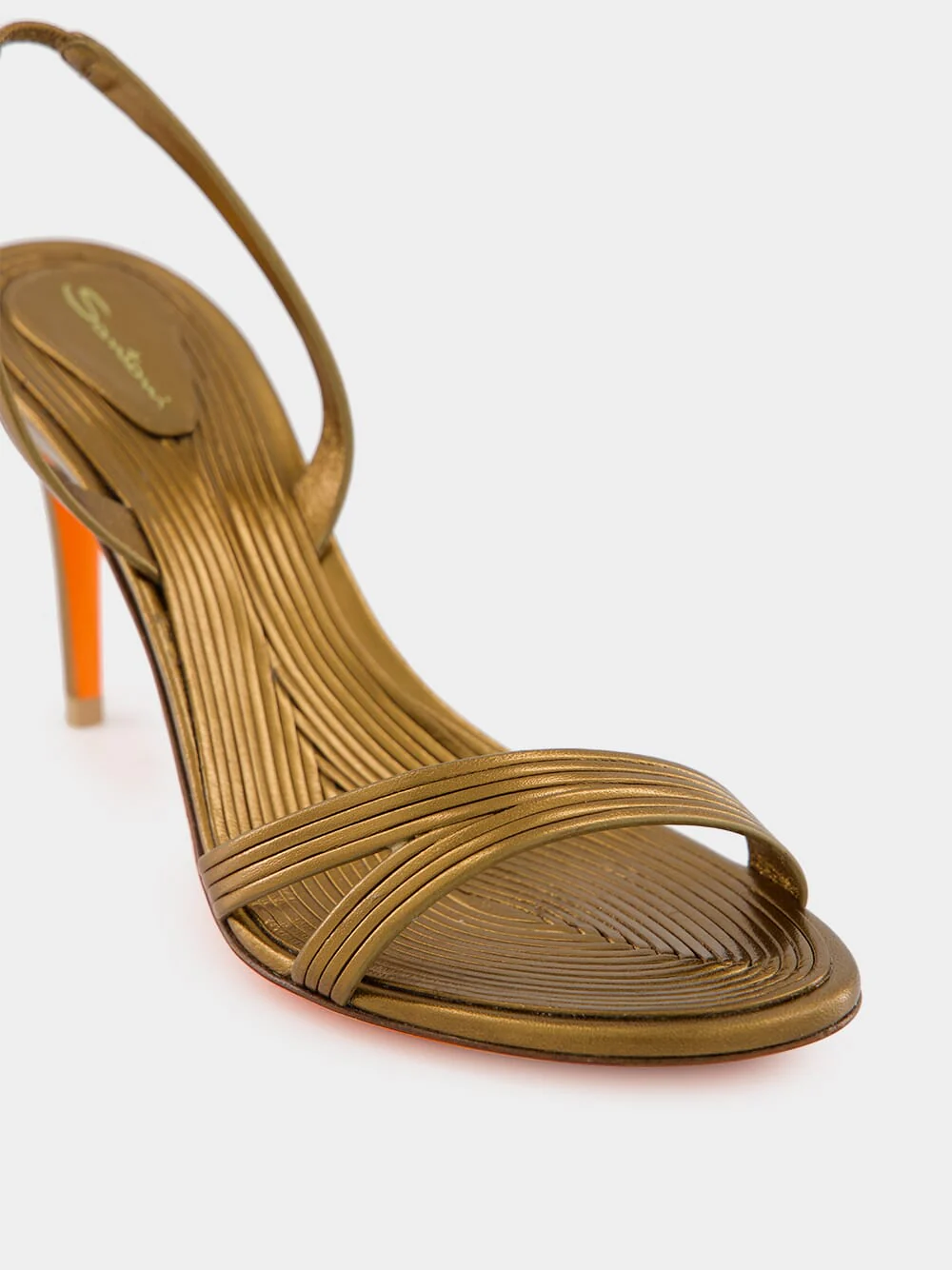 Gold Leather Mid-Heel Sandals - Image 7
