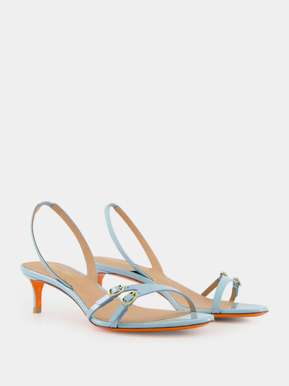 Light Blue Patent Leather Mid-Heel Sandals - Image 3
