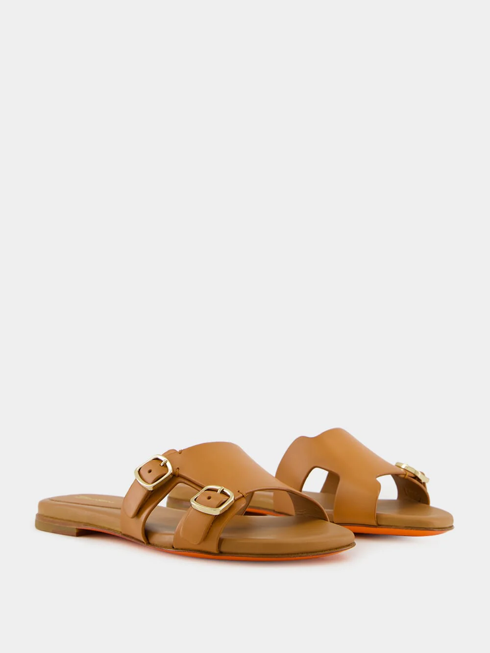Light Brown Leather Double-Buckle Slide Sandal - Image 3