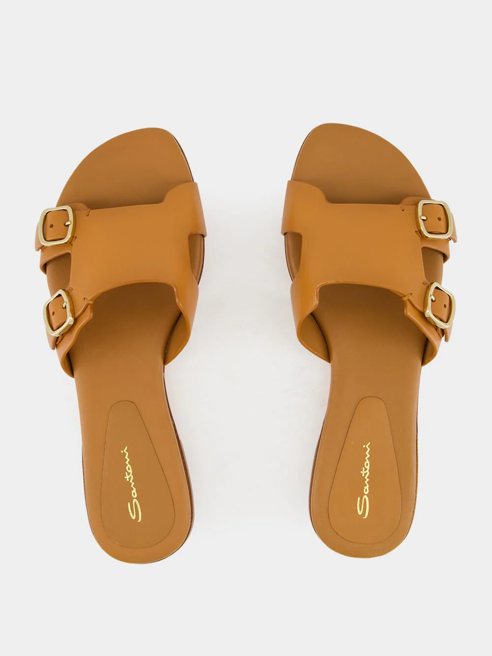 Light Brown Leather Double-Buckle Slide Sandal - Image 4