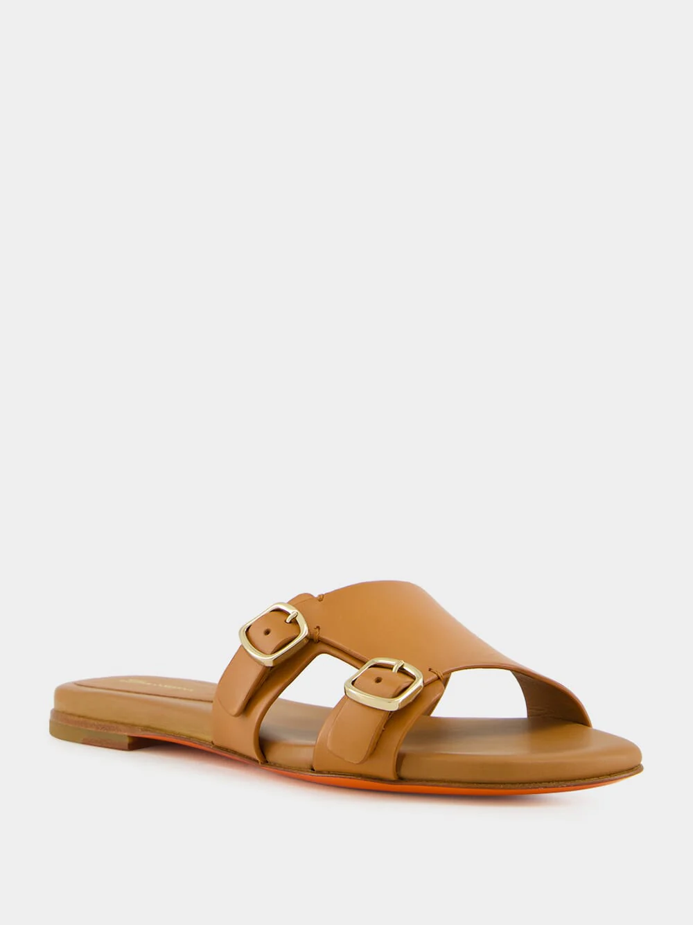 Light Brown Leather Double-Buckle Slide Sandal - Image 8