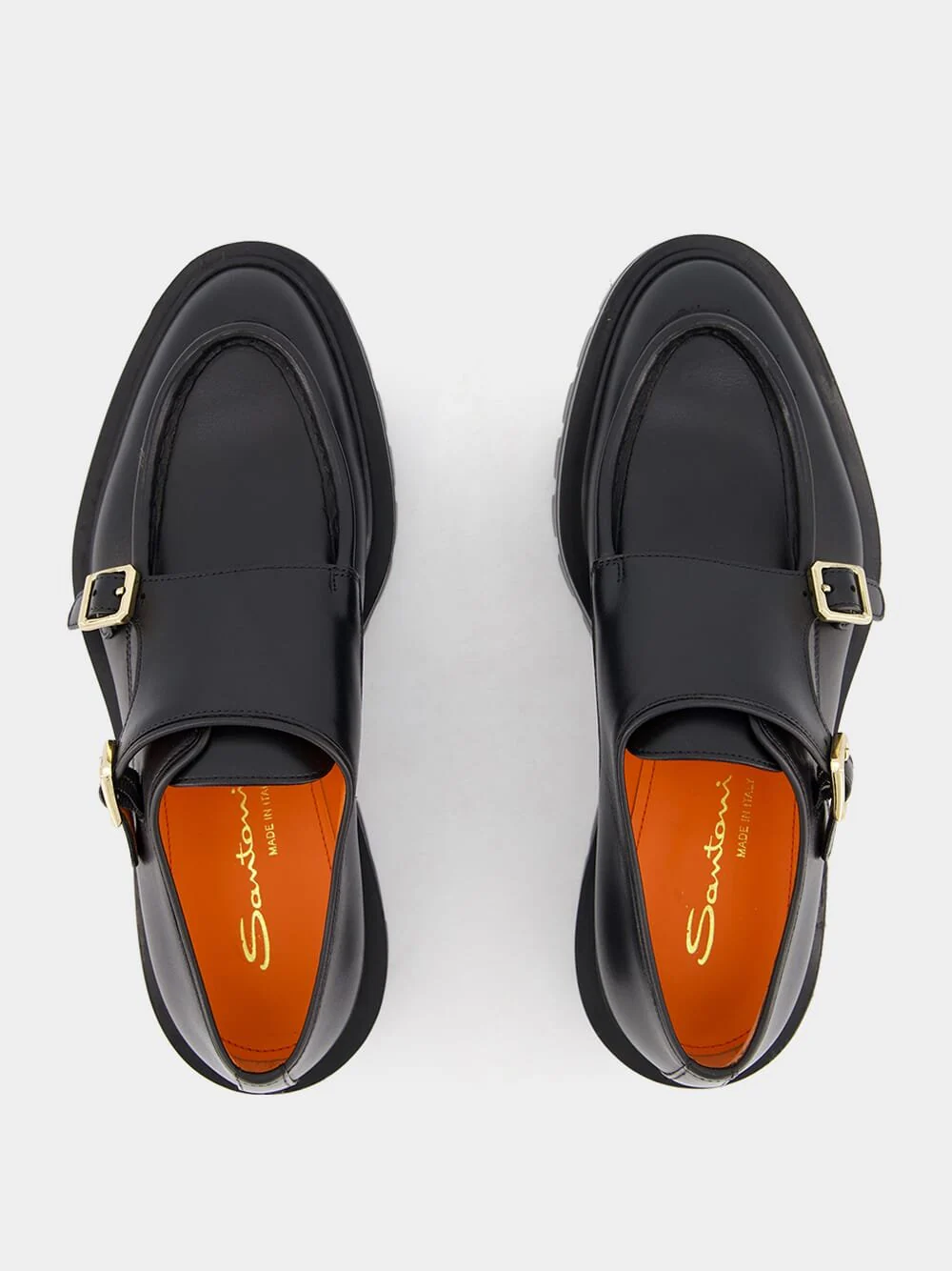 Polished Black Leather Double-Buckle Shoes - Image 3