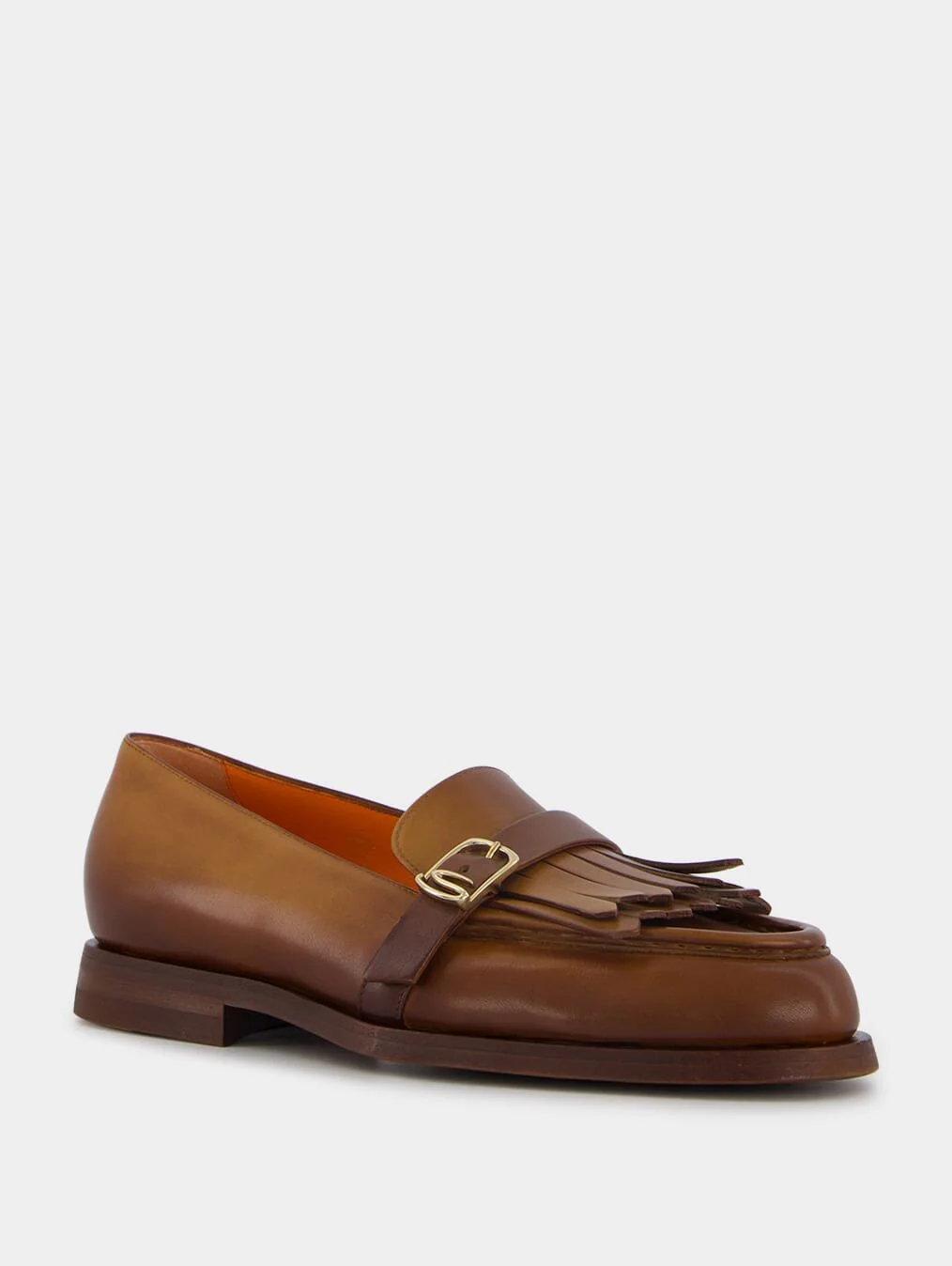 Polished Brown Leather Fringe Loafer - Image 2