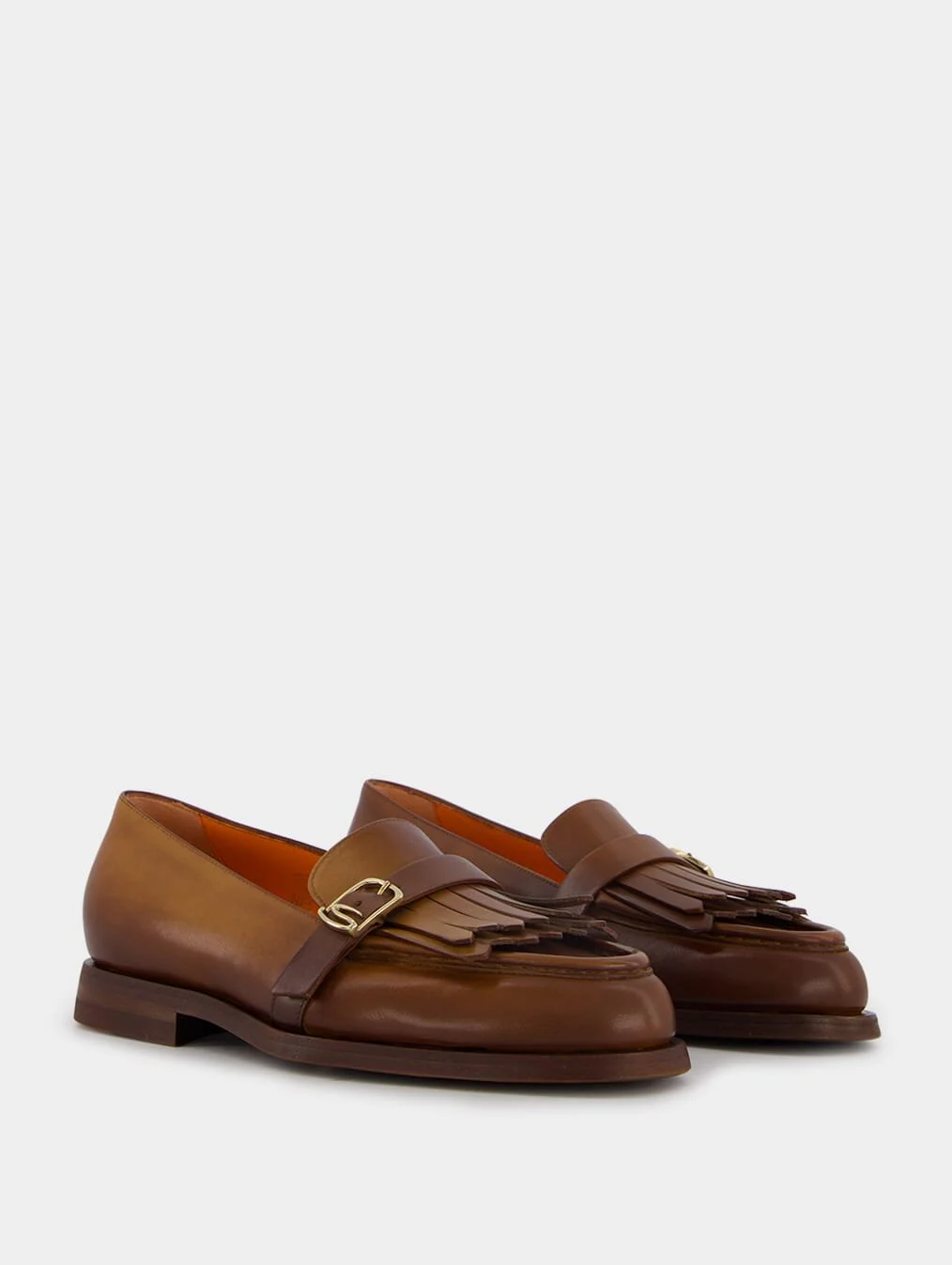 Polished Brown Leather Fringe Loafer - Image 3