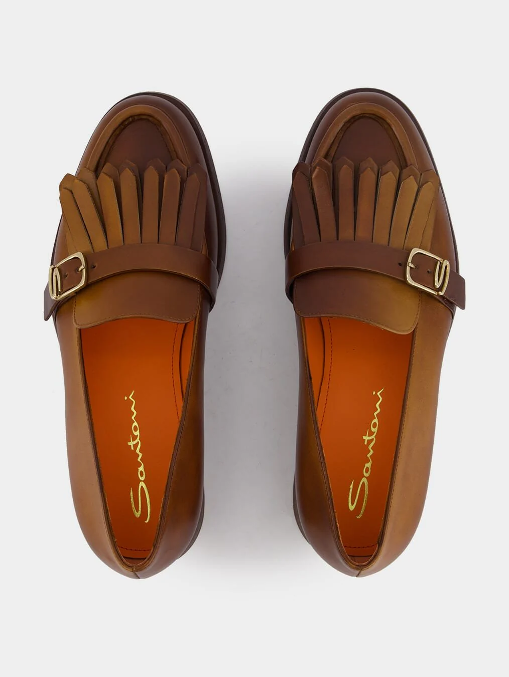 Polished Brown Leather Fringe Loafer - Image 4