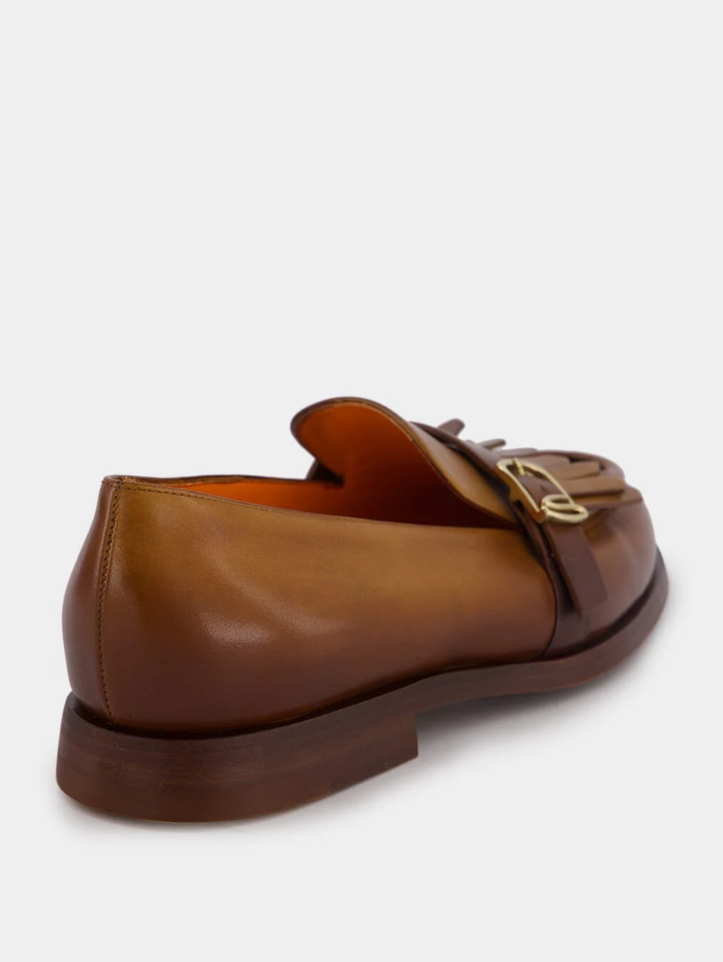 Polished Brown Leather Fringe Loafer - Image 6