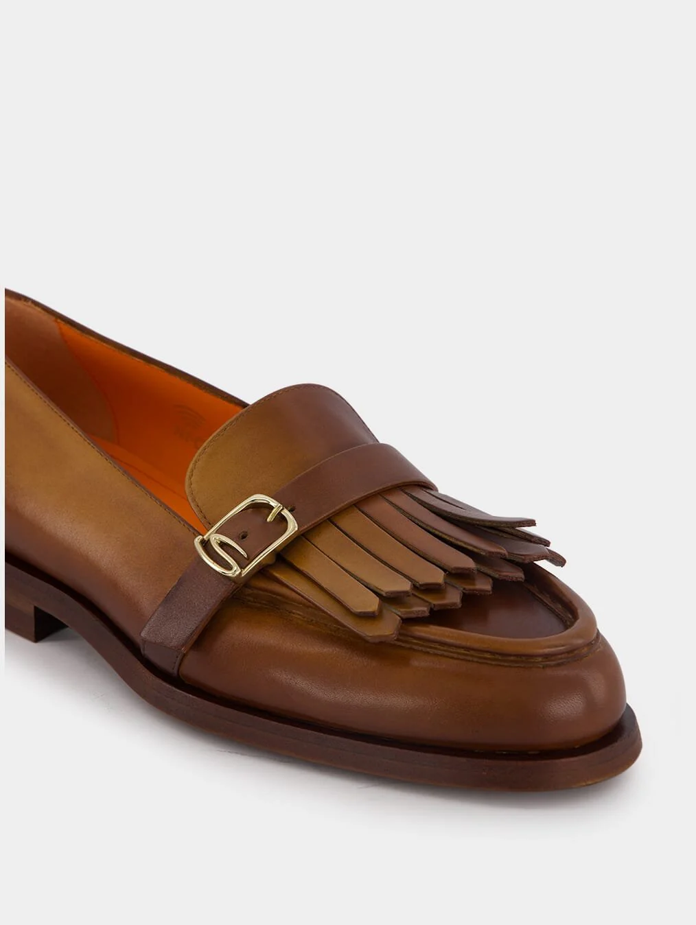 Polished Brown Leather Fringe Loafer - Image 7
