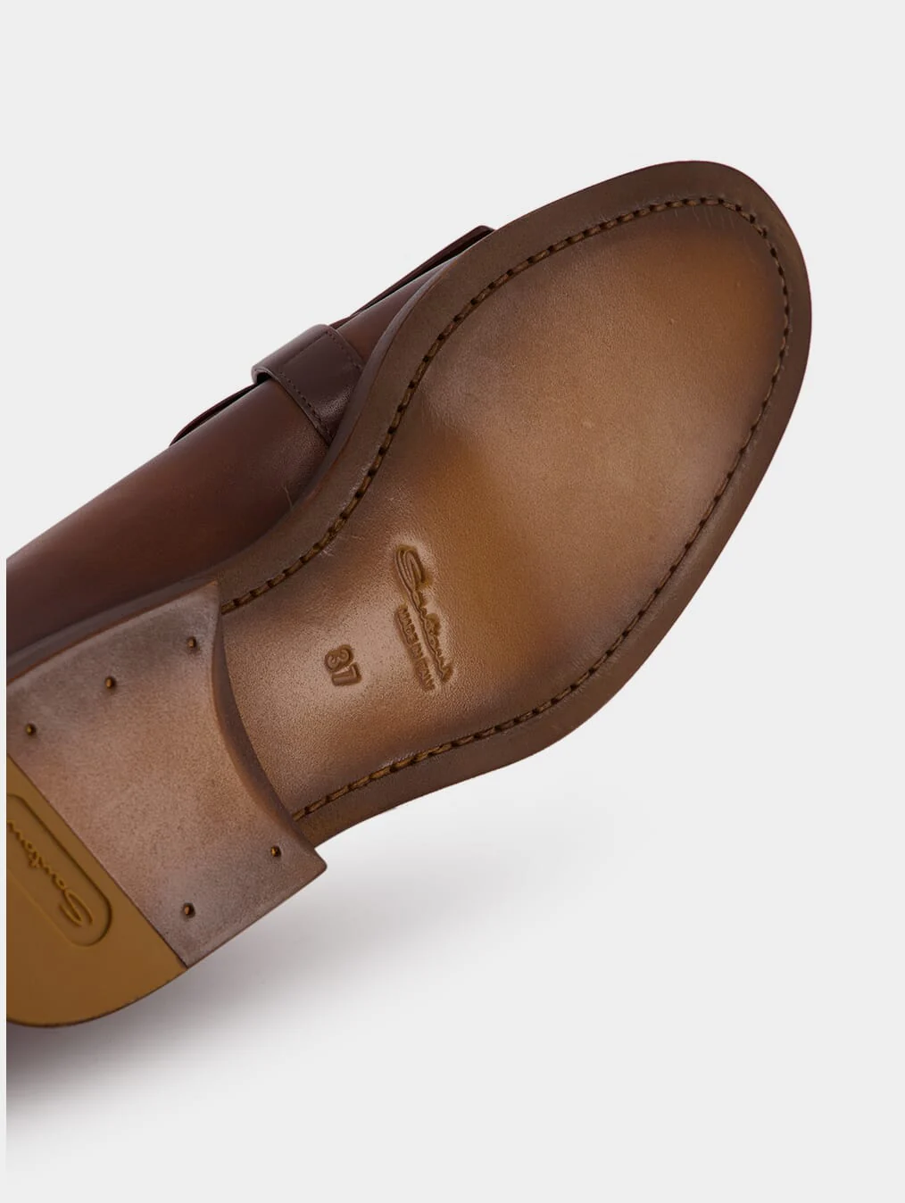 Polished Brown Leather Fringe Loafer - Image 8