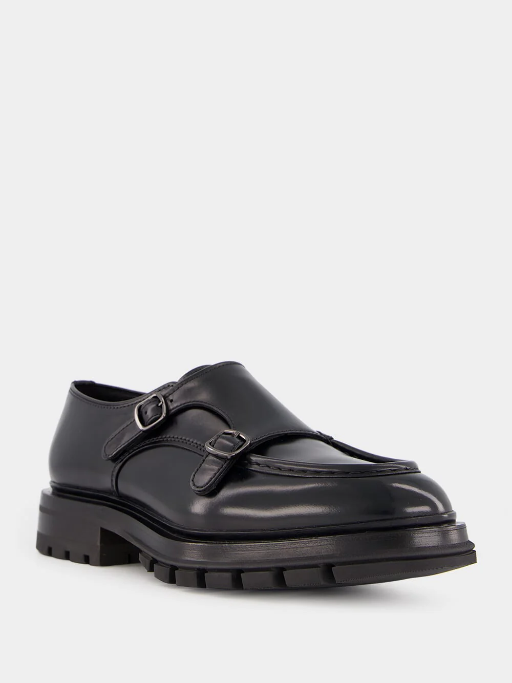 Black Polished Leather Double Buckle Shoes - Image 2