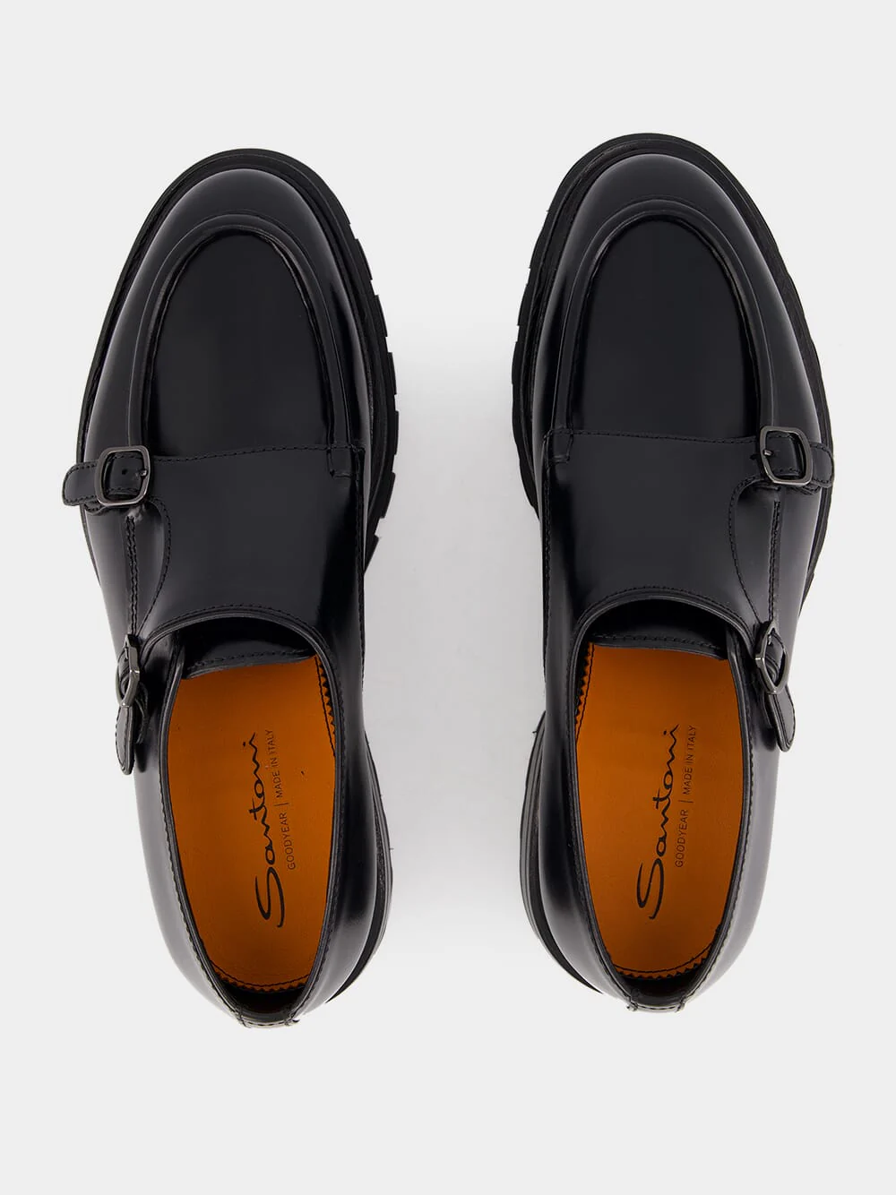 Black Polished Leather Double Buckle Shoes - Image 4