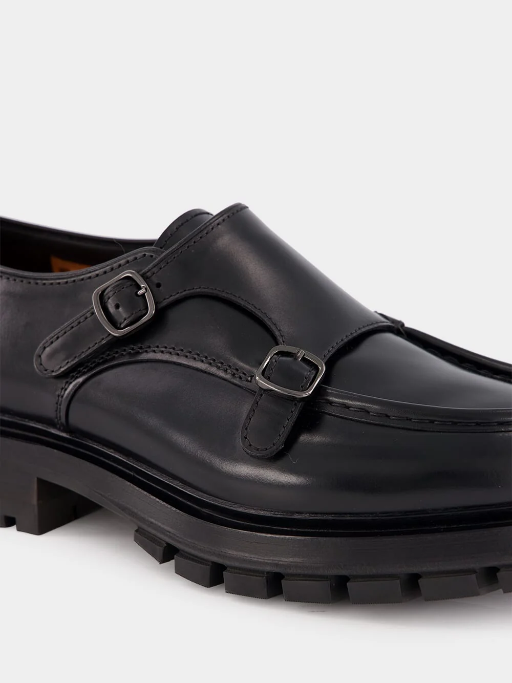 Black Polished Leather Double Buckle Shoes - Image 6