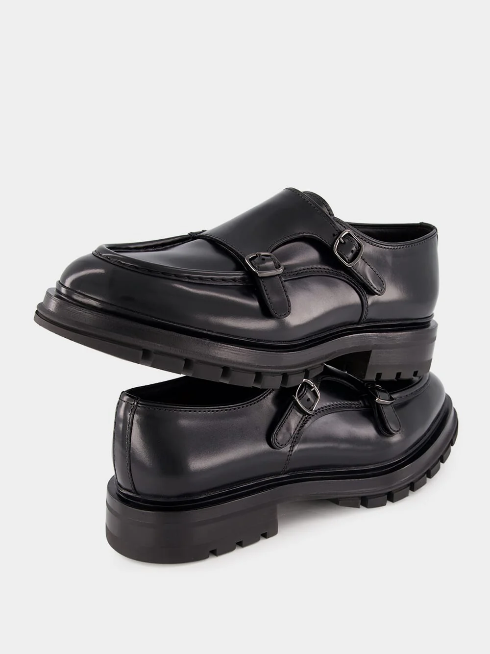Black Polished Leather Double Buckle Shoes - Image 7