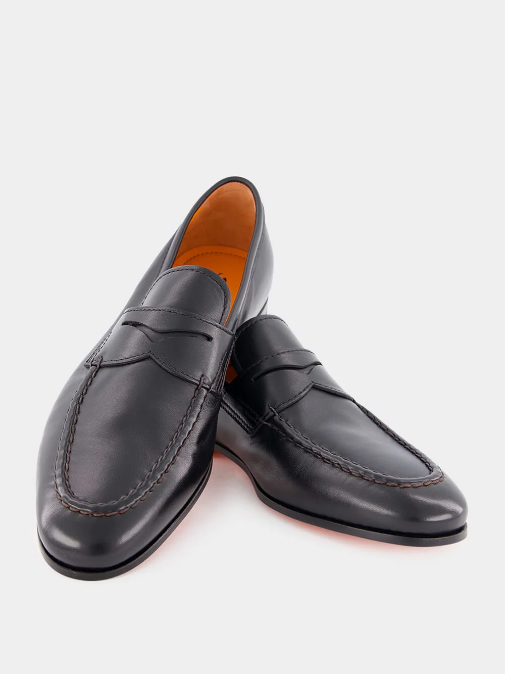 Black Polished Penny Leather Loafers - Image 6