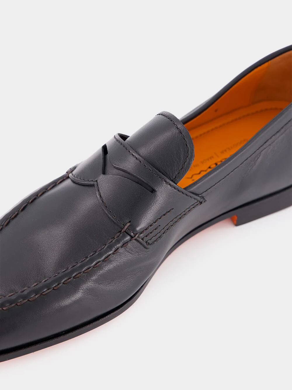 Black Polished Penny Leather Loafers - Image 7