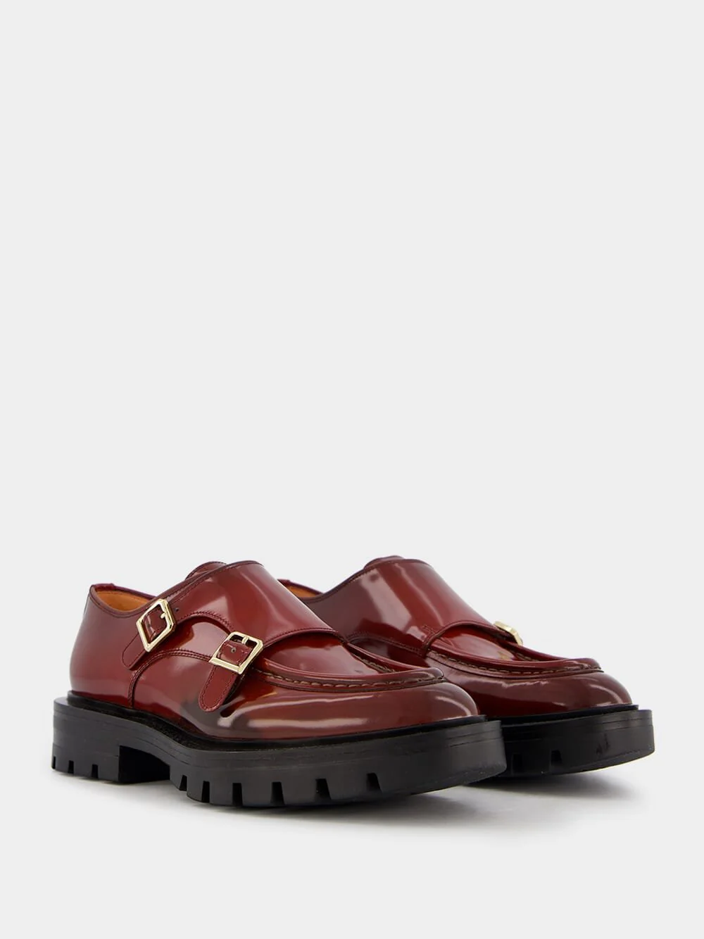 Burgundy Leather Double-Buckle Shoes - Image 3